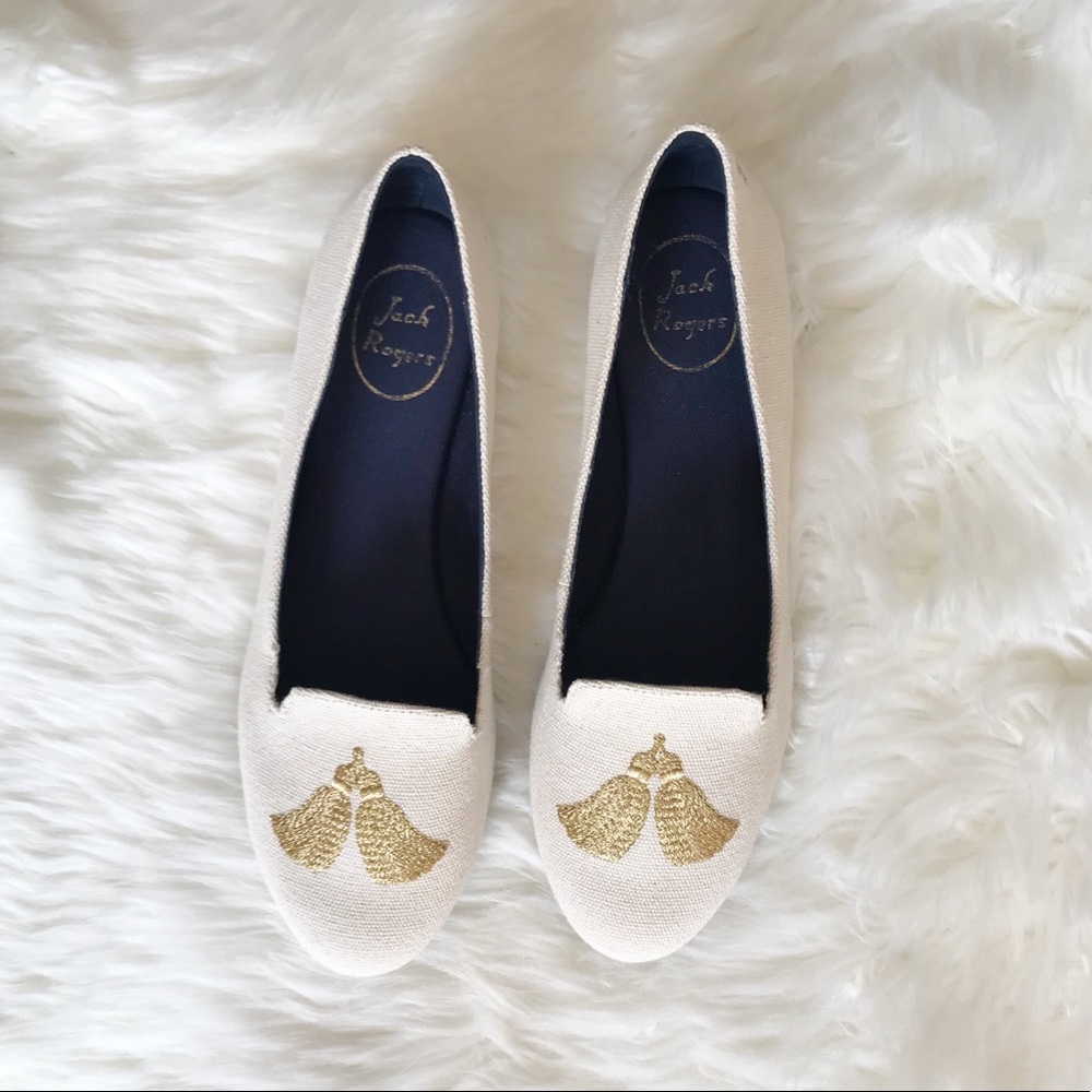 Jack Rogers | Cream and Gold Tassel Ballet Flats